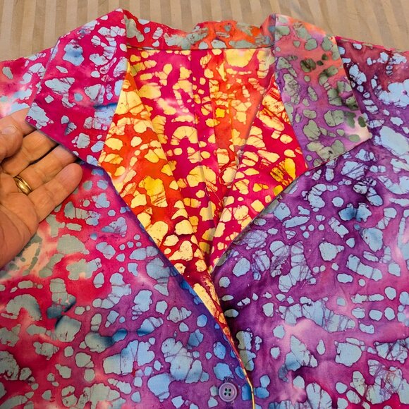 Hand Made Button Front Dolman Sleeve Batik Top Large - Picture 5 of 12